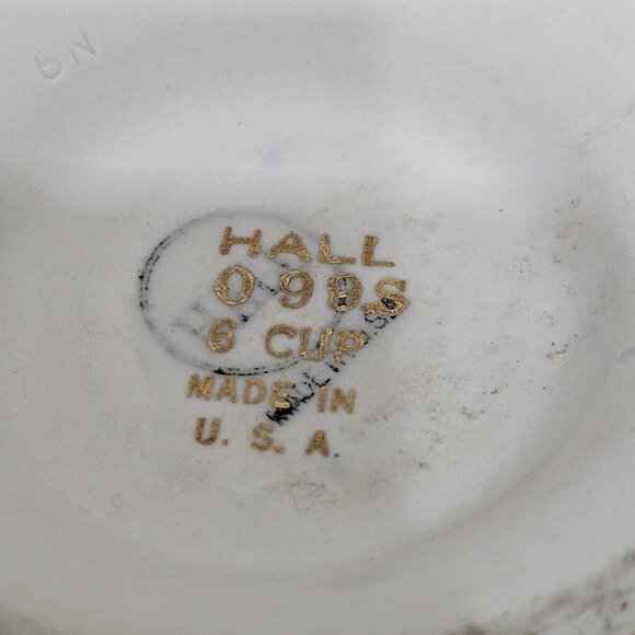 HALL Yellow Pottery Teapot #099S heavy gold trim 6-cup Vtg collectible USA - Picture 14 of 15